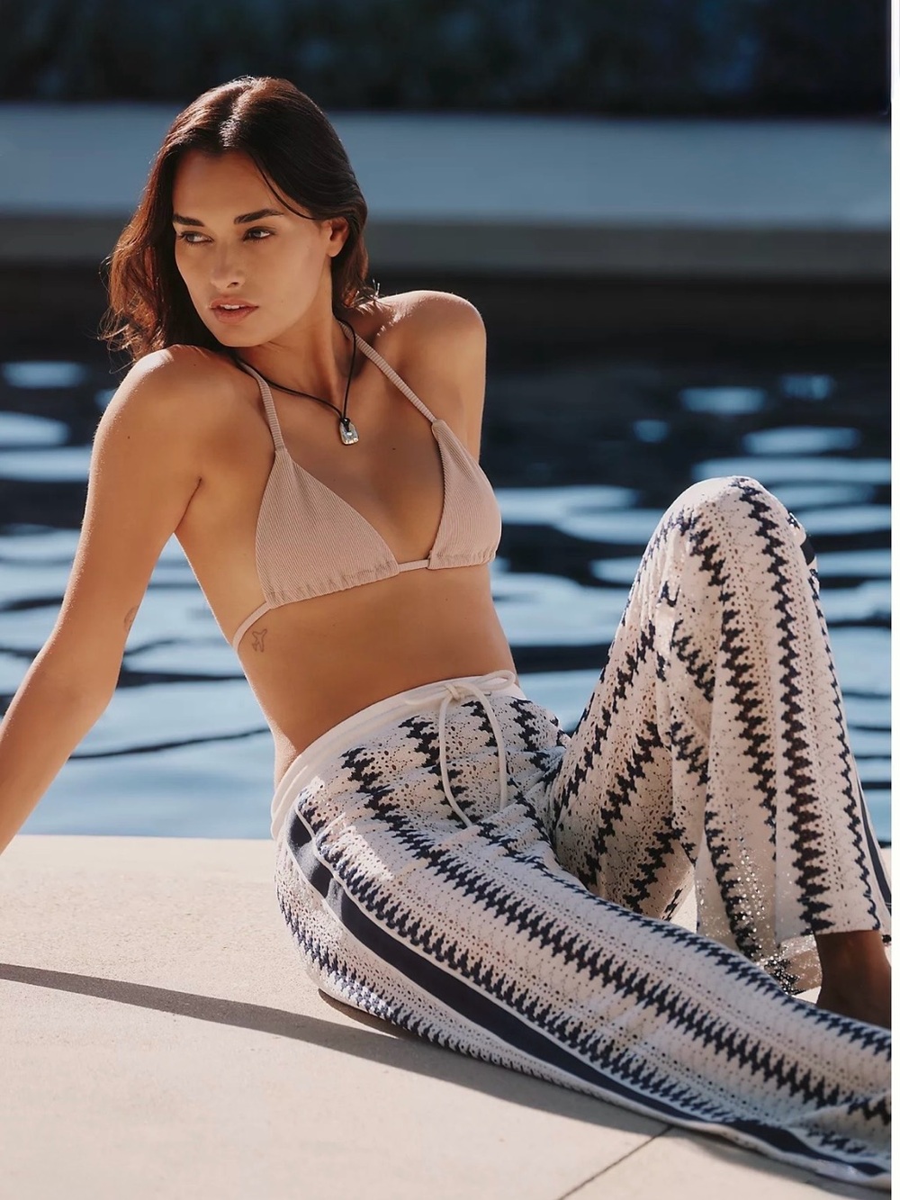 Anthropologie Celandine Crochet Wide Leg Pants Ivory Navy Size S NWT